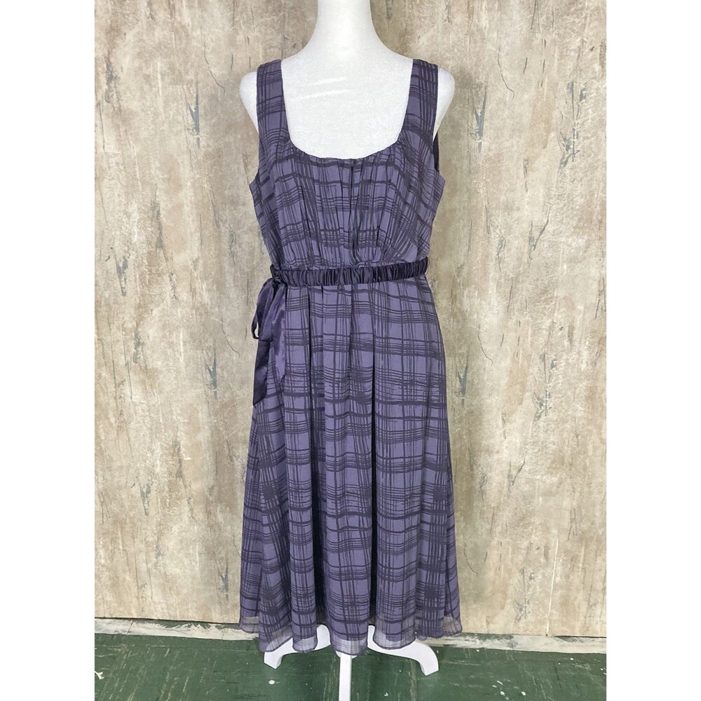 Simply Vera Wang Sz 10 Square Neck Chiffon Midi Dress Purple